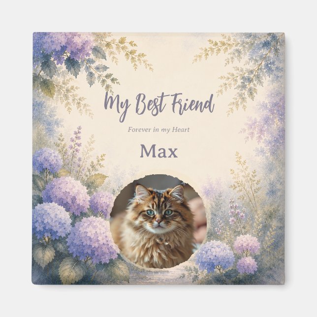 Personalized Pet Memorial Photo Magnet | Hydrangea (Front)