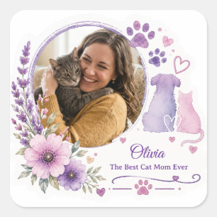 Personalized Pet Mom Photo And Name Square Sticker