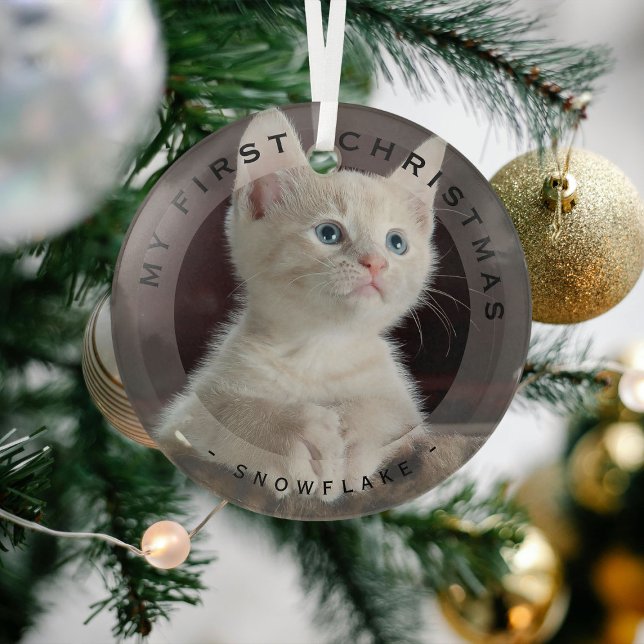 Personalized Pet My First Christmas Photo Glass Glass Ornament (Creator Uploaded)