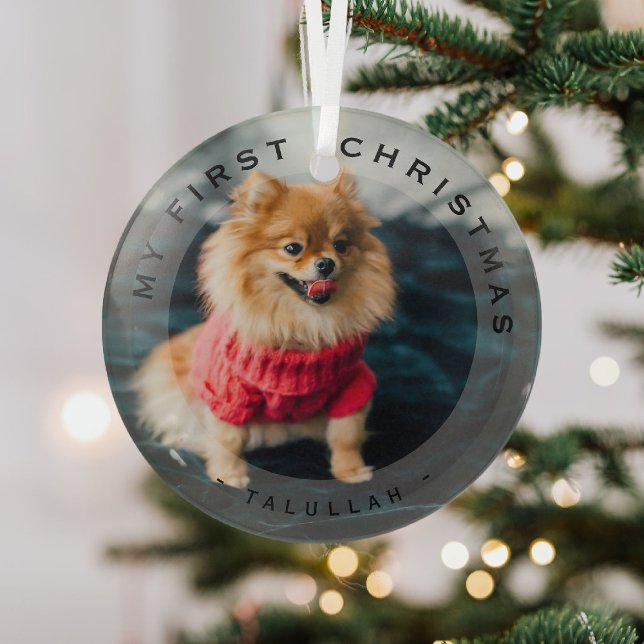 Personalized Pet My First Christmas Photo Glass Glass Ornament (Creator Uploaded)