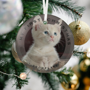 Personalized Pet My First Christmas Photo Glass Ornament