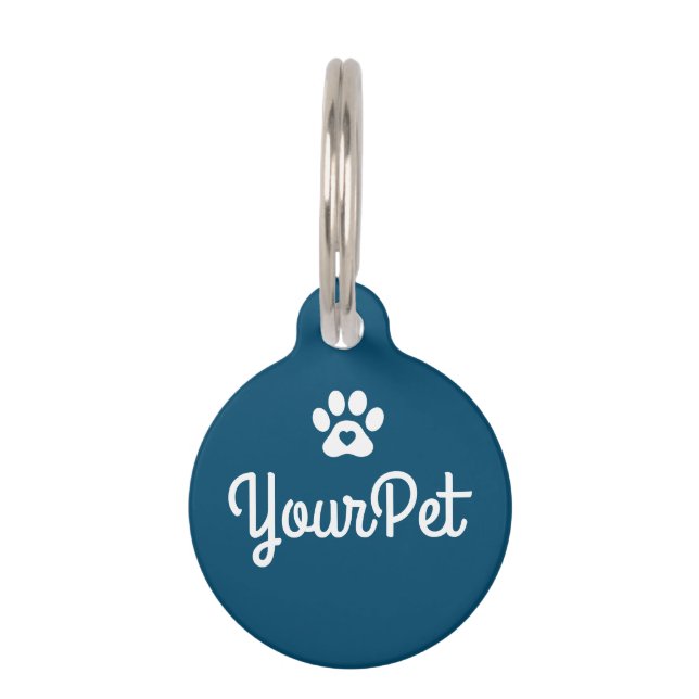 Personalized Pet Name & Address Tag Dog Paw Blue (Front)