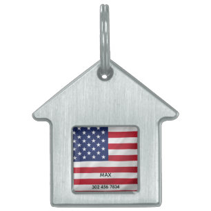 Personalized Pet Name American Flag Patriotic ID Tag