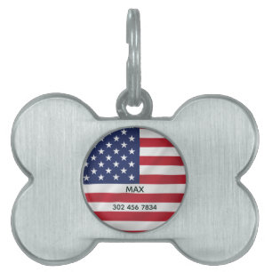 Personalized Pet Name American Flag Patriotic ID Tag