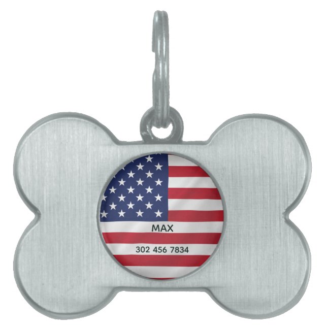 Personalized Pet Name American Flag Patriotic ID Tag (Front)