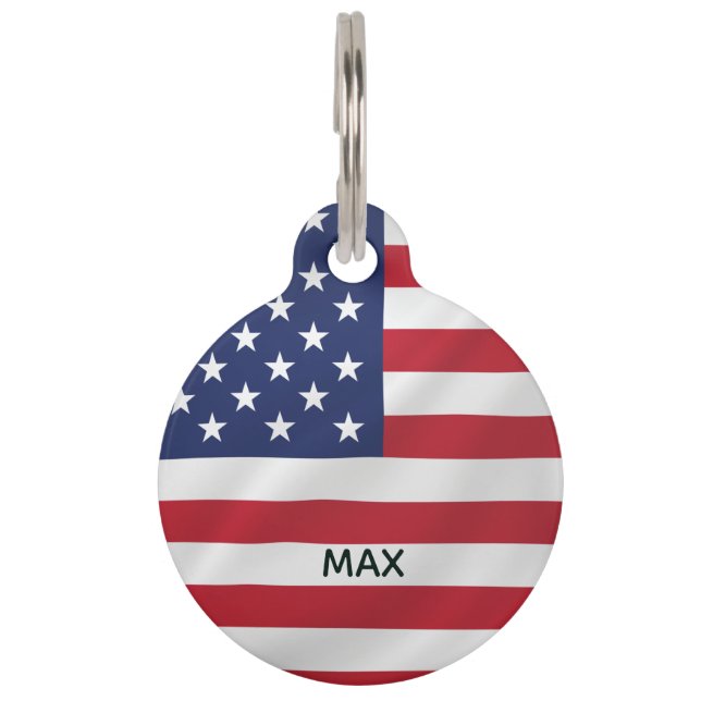 Personalized Pet Name American Flag Patriotic Tag (Front)
