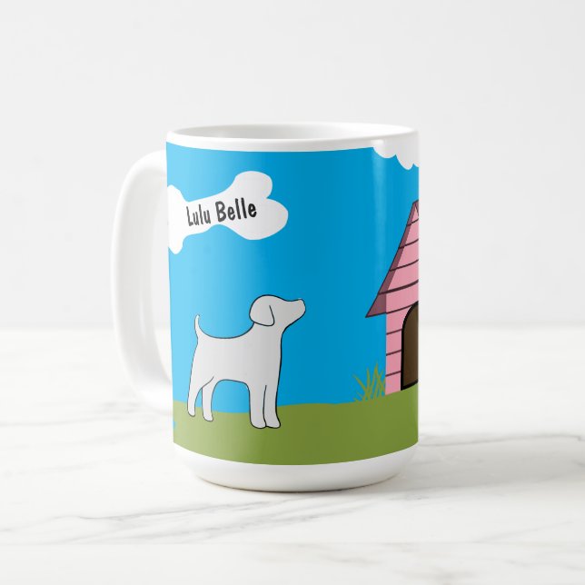 Personalized Pet Name of Dog with Pink Dog house Coffee Mug (Front Left)