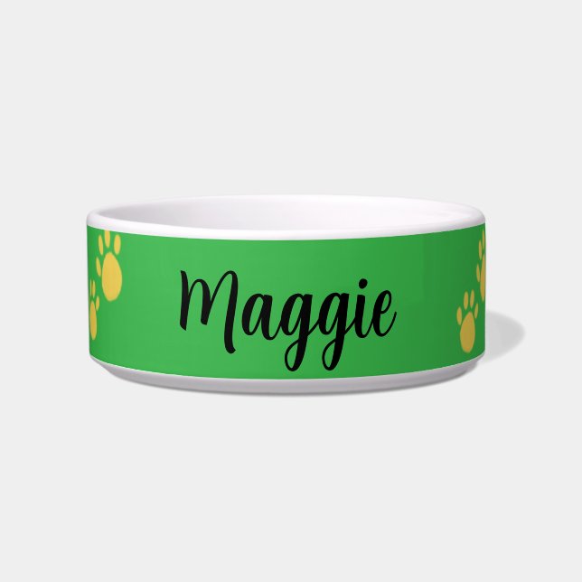 Personalized Pet Name, Paw Print Bowl (Front)
