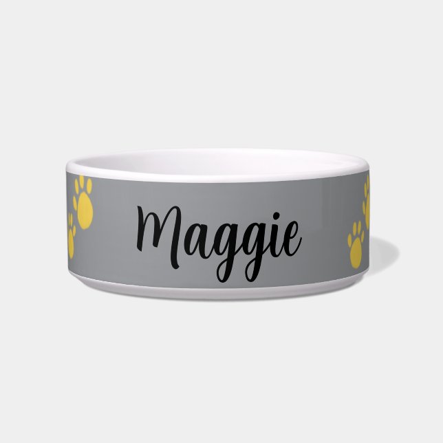 Personalized Pet Name, Paw Print Bowl (Front)
