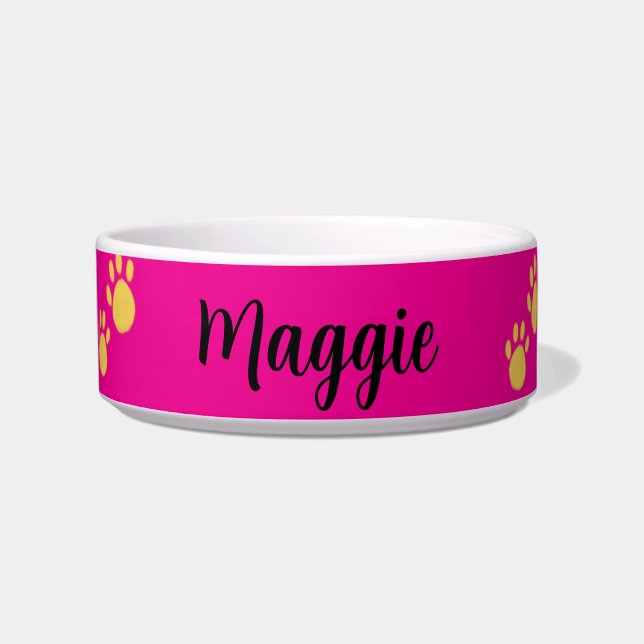 Personalized Pet Name, Paw Print Bowl (Front)
