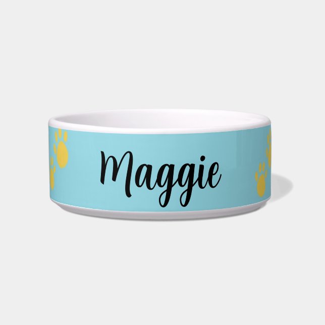 Personalized Pet Name, Paw Print Bowl (Front)
