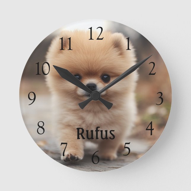 Personalized Pet Name Photo Large Black Numbers Round Clock (Front)