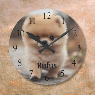 Personalized Pet Name Photo Large Black Numbers Round Clock