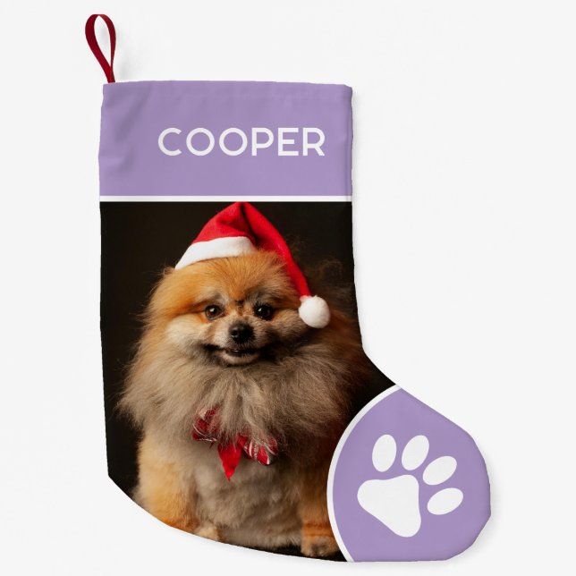 Personalized Pet Name & Photo Lavender Small Christmas Stocking (Front)
