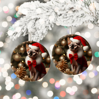 Personalized Pet Name Photo Sphynx Cat Christmas Ceramic Ornament
