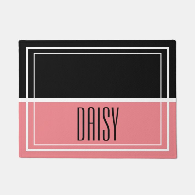 Personalized Pet Name Pink Food & Water Mat (Front)