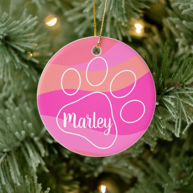 Personalized Pet Paw Print Ceramic Ornament (Tree)