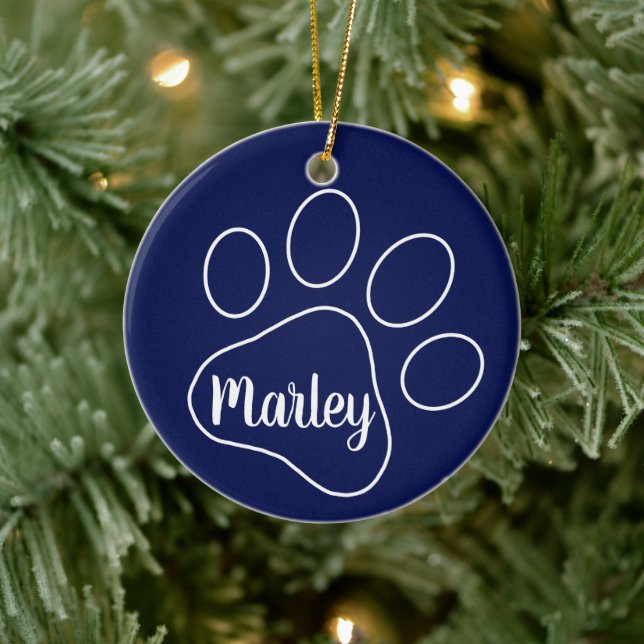 Personalized Pet Paw Prints  Ceramic Ornament (Tree)
