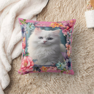 Personalized Pet Photo and Name Floral Frame Throw Pillow