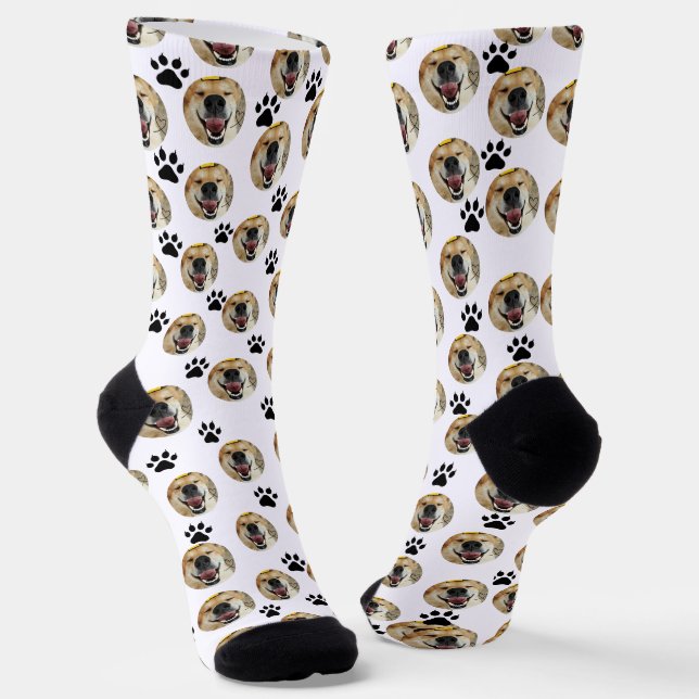 Personalized Pet Photo And Paw Prints Socks (Angled)