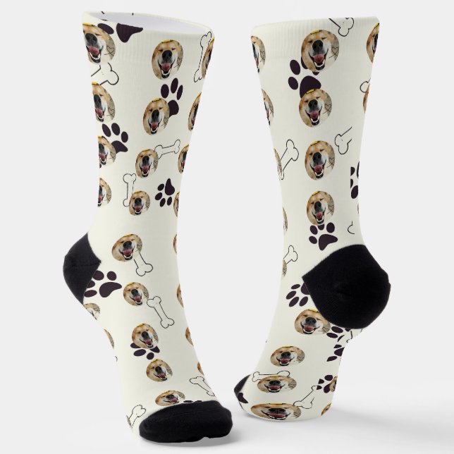 Personalized Pet Photo And Paw Prints Socks (Angled)