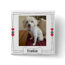 Personalized pet photo button with hearts and paws