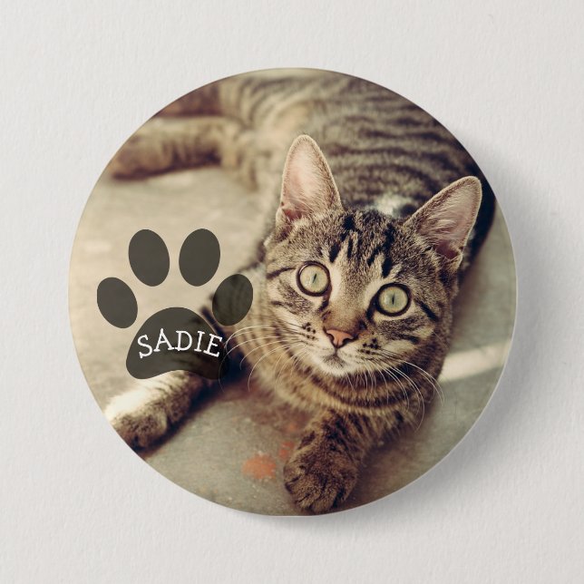 Personalized Pet Photo Button with Paw Print (Front)