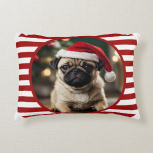 Personalized Pet Photo Candy Cane Red Stripes Accent Pillow