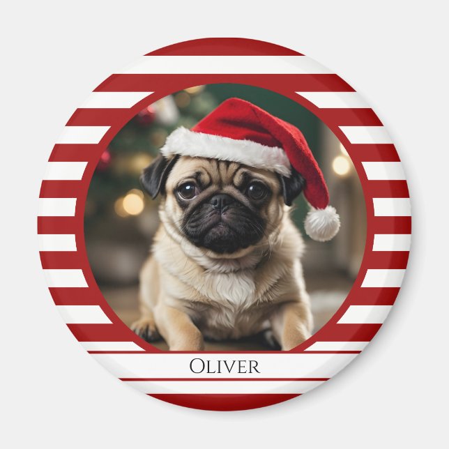 Personalized Pet Photo Candy Cane Red Stripes Magnet (Front)