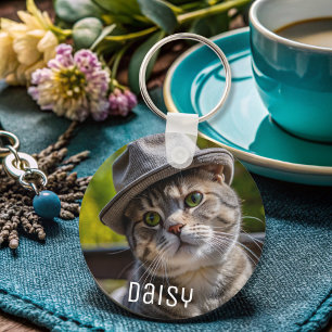 Personalized pet photo cat lover keepsake name  keychain