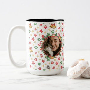 Personalized Pet Photo Christmas Paw Print Mug