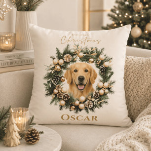 Personalized Pet Photo Christmas Wreath Pillow