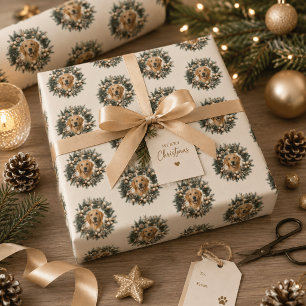 Personalized Pet Photo Christmas Wreath Wrapping P Paper