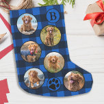 Personalized Pet Photo Collage Blue Black Plaid Small Christmas Stocking<br><div class="desc">Decorate your home and spoil your favourite pet with this super cute and fun custom pet photo collage and monogram christmas stocking in a blue and black buffalo check plaid design . 12 photos, 6 each side, for all your years favourite photos and memories. You can do a photo to...</div>