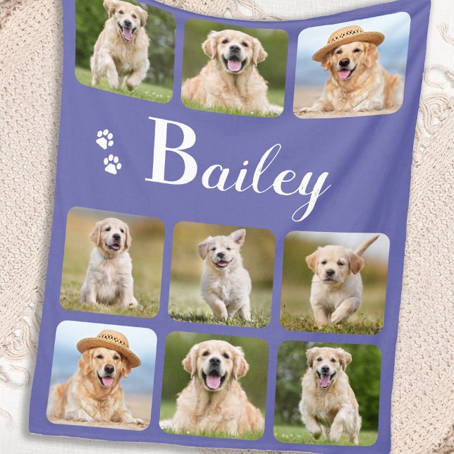 Personalized Pet Photo Collage Monogram Dog Lover Fleece Blanket (Creator Uploaded)