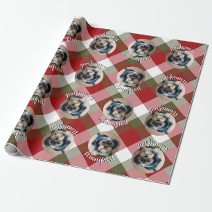 Personalized Pet Photo Custom Name Plaid Christmas Wrapping Paper