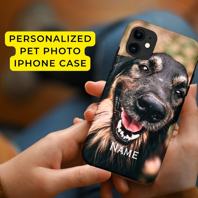 Personalized Pet Photo Dog Cat Name iPhone Case (Creator Uploaded)