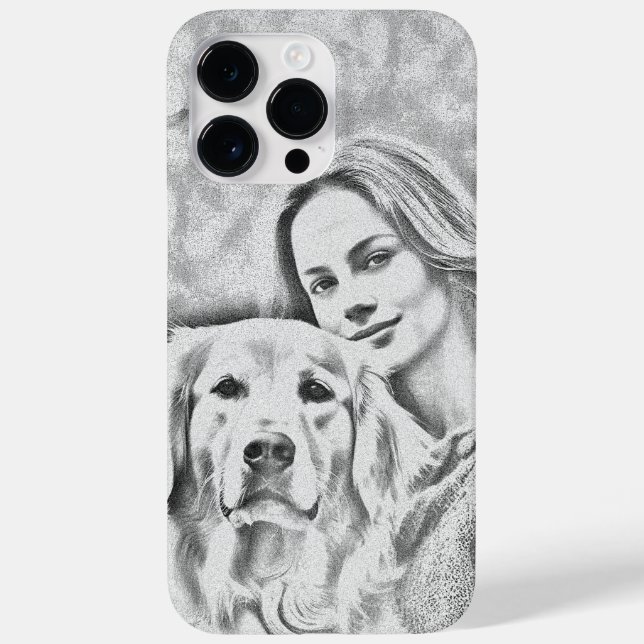 Personalized Pet Photo Dog Lover pencil drawig Case-Mate iPhone Case (Back)