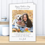 Personalized Pet Photo Dog Mom Mothers Day  Holiday Card<br><div class="desc">Happy Mother's Day the the best dog mom ever ! Give Mom a cute and funny personalized pet photo card from her best friend. "Happy Mother's's Day to the Best Mom Ever ~ If someone else was my mom, I’d chew up their shoes, poop on their rug, and go find...</div>