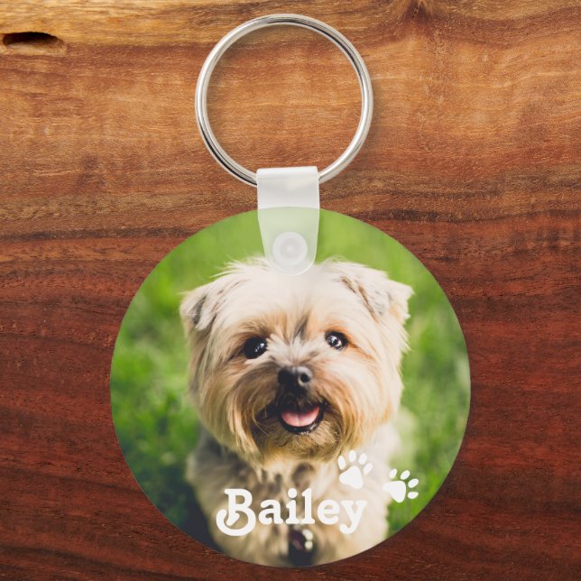 Personalized Pet Photo Dog Paws Keychain (Front)