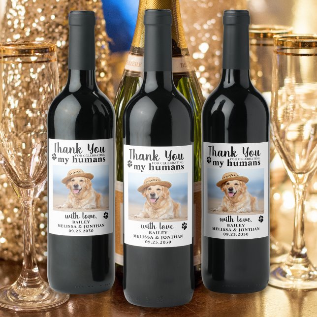 Personalized Pet Photo Dog Wedding Thank You Wine Label (Creator Uploaded)