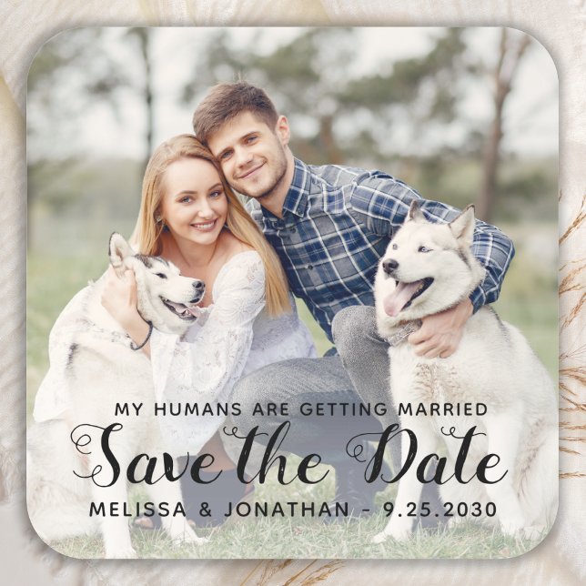 Personalized Pet Photo Engagement Dog Wedding  Square Sticker (Creator Uploaded)