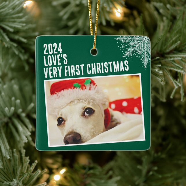 Personalized Pet Photo First Christmas Custom Ceramic Ornament (Tree)