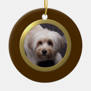 Personalized Pet Photo Frame (Brown/Gold) Ceramic Ornament