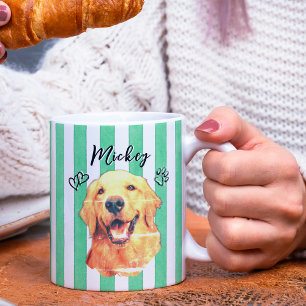 Personalized Pet Photo Green Watercolor Stripes Coffee Mug