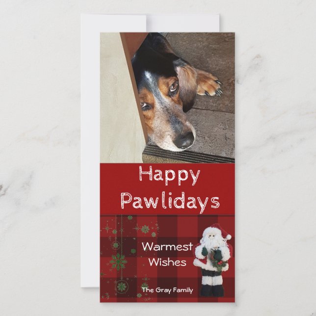 Personalized Pet Photo | Happy Pawlidays Santa Holiday Card (Front)