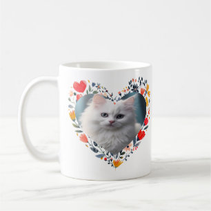 Personalized Pet Photo in Floral Heart Shape Coffee Mug