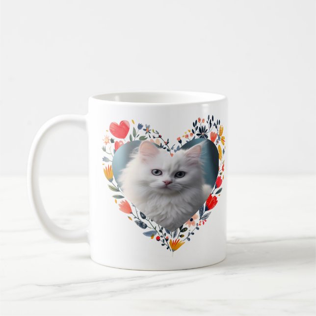 Personalized Pet Photo in Floral Heart Shape Coffee Mug (Left)