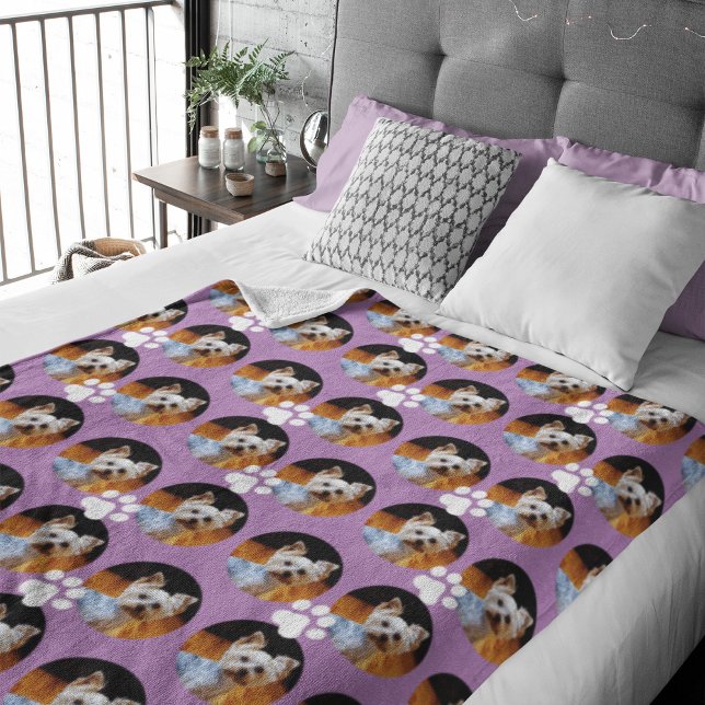 Personalized Pet Photo in Lavender w Paw Print Fleece Blanket (Creator Uploaded)