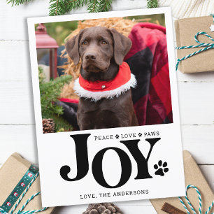 Personalized Pet Photo JOY Paw Print Dog Holiday Postcard